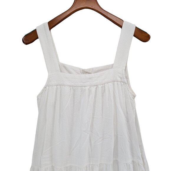 Faherty Marina Seersucker Maxi Dress White Tiered Cotton Modal Sleeveless Size S - Picture 4 of 10